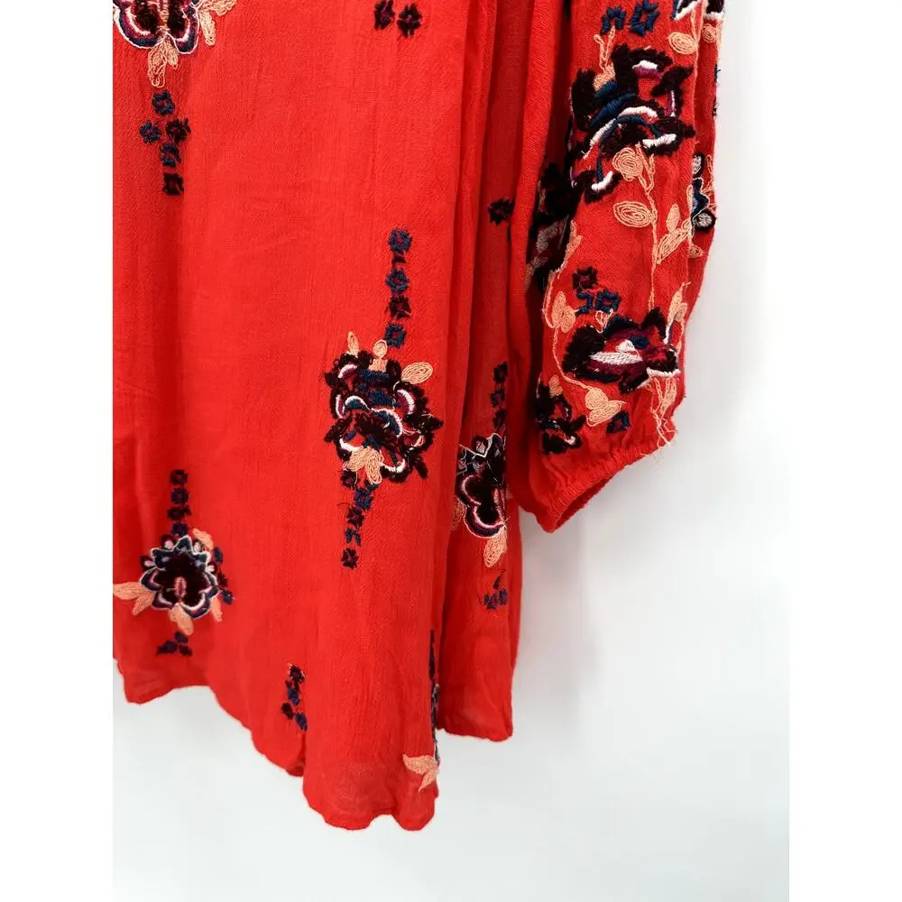 FREE PEOPLE Oxford Embroidered Mini Dress in Coral Red  // S